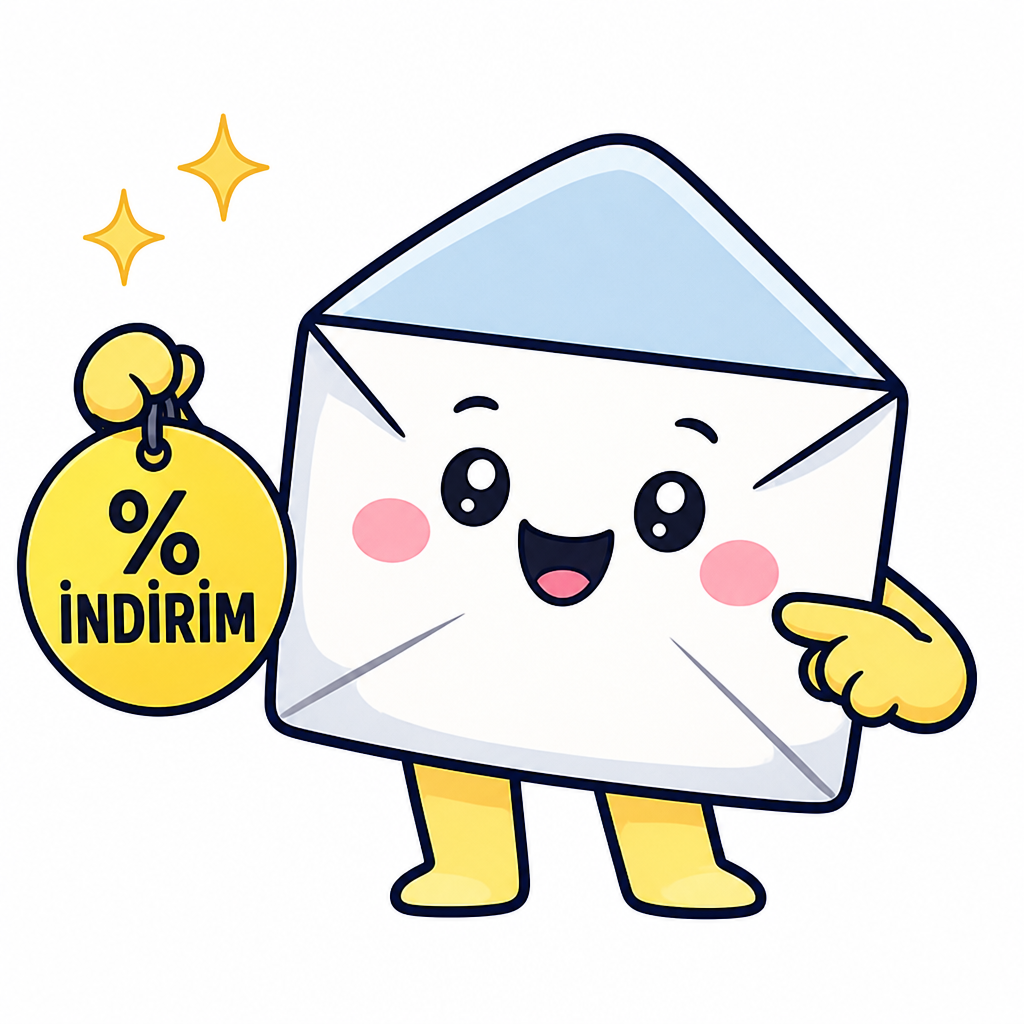 CezaevineMektup maskotu indirim etiketini gösteriyor